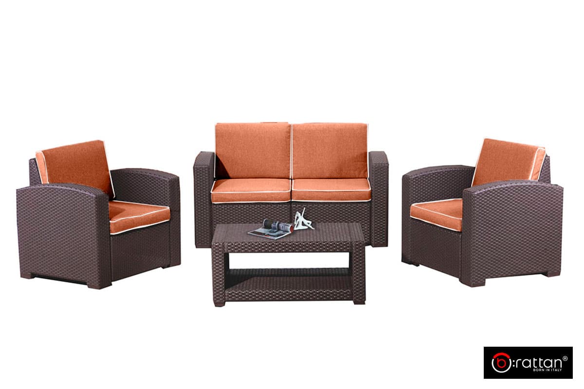 Комплект мебели RATTAN Premium 4 венге оранжевые подушки
