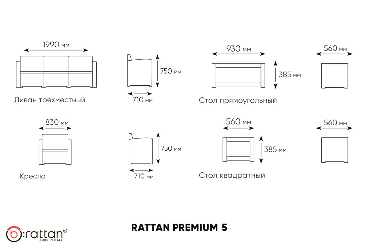 Комплект мебели RATTAN Premium 5 серый синие подушки